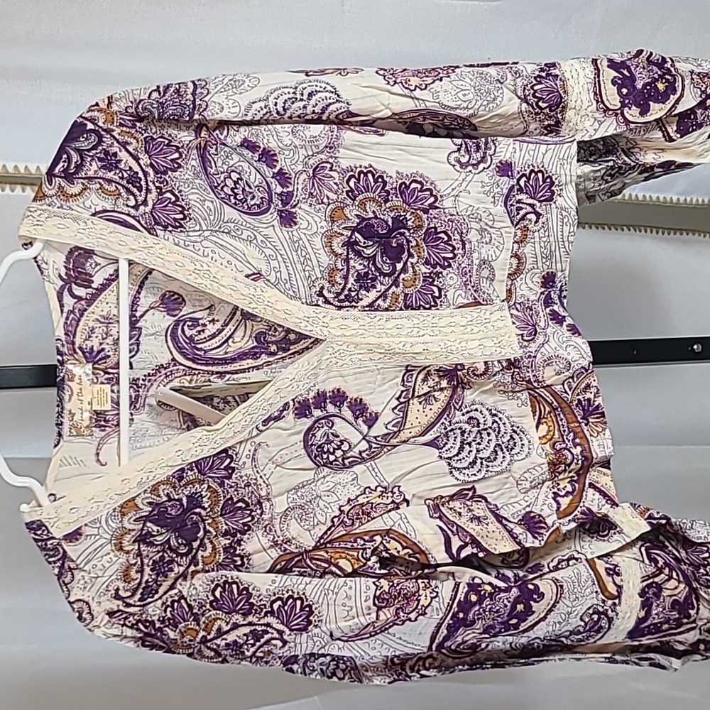 NWT Band Of The Free Paisley Crop Top Purple Cream Women’s Large - Picture 2 of 5